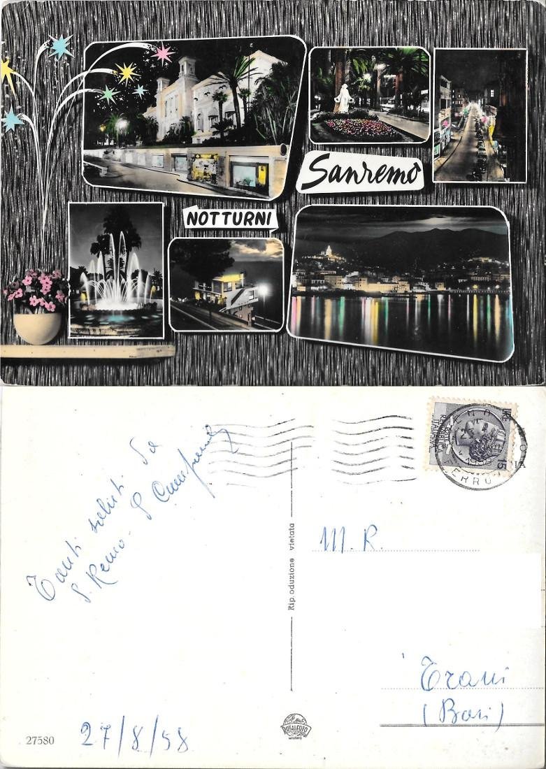 Sanremo. Notturni. Viaggiata 1958