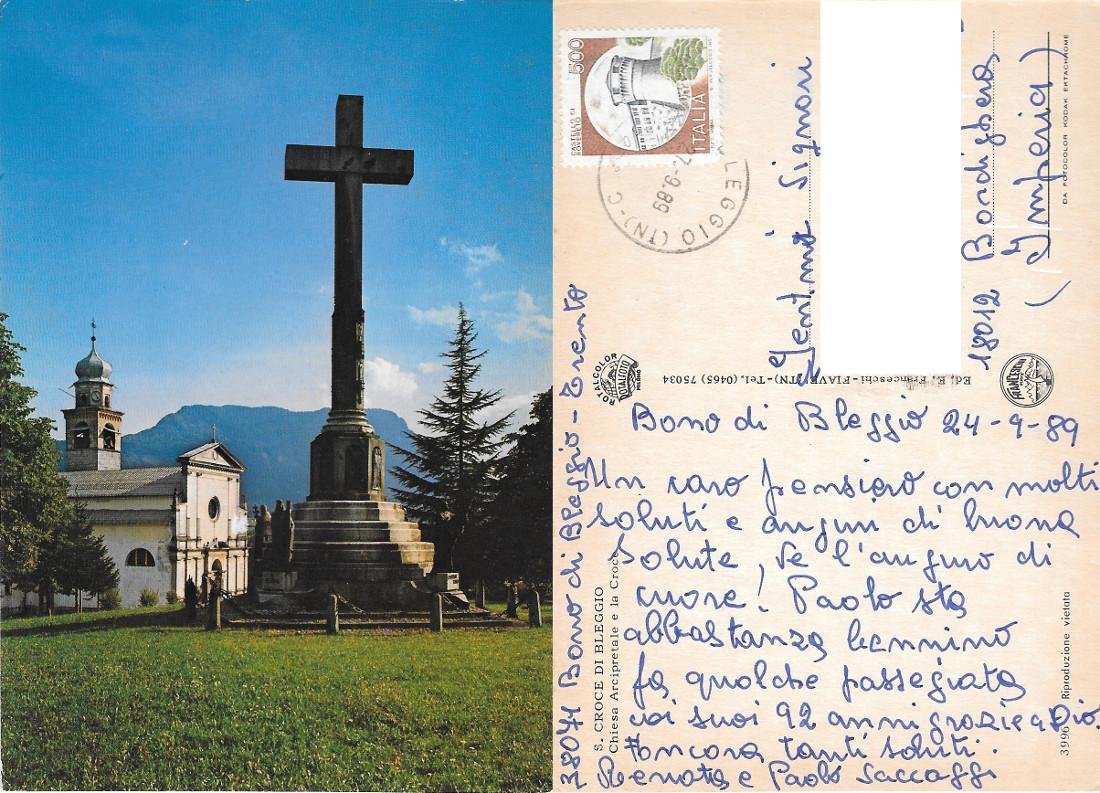 Santa Croce di Bleggio (TN). Chiesa Arcipretale. Viaggiata 1989
