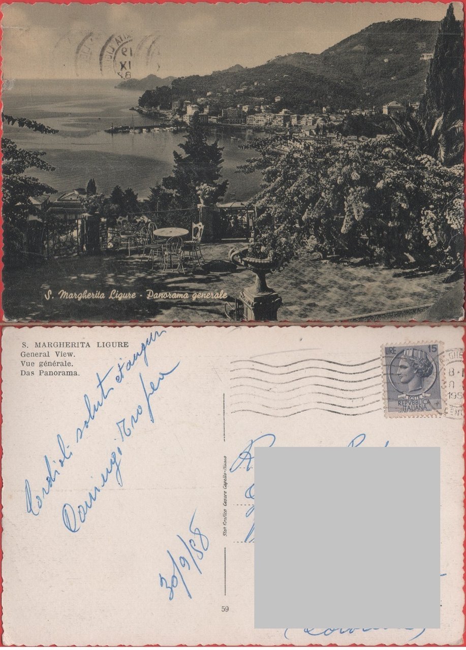 Santa Margherita Ligure. Panorama generale. Viaggiata 1958