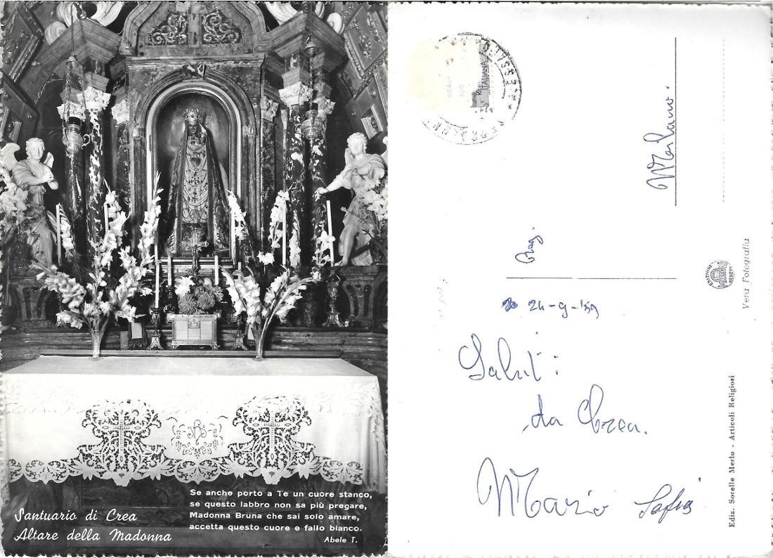 Santuario di Crea. Altare della Madonna. Viaggiata 1959