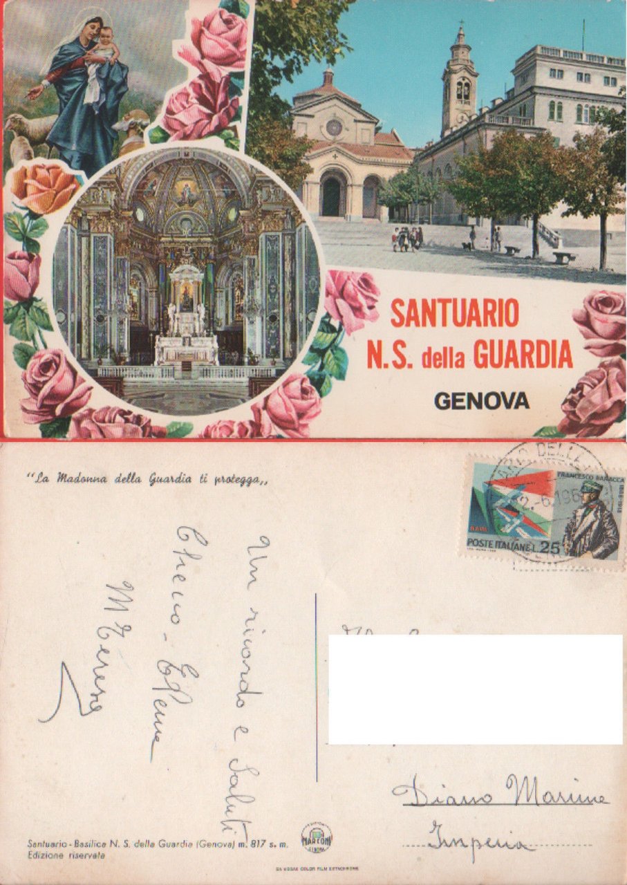 Santuario N.S. della Guardia. Genova. Viaggiata 1968