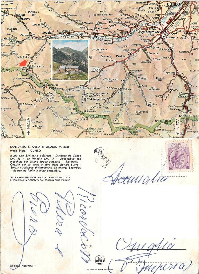 Santuario S. Anna di Vinadio. Cartina. Viaggiata