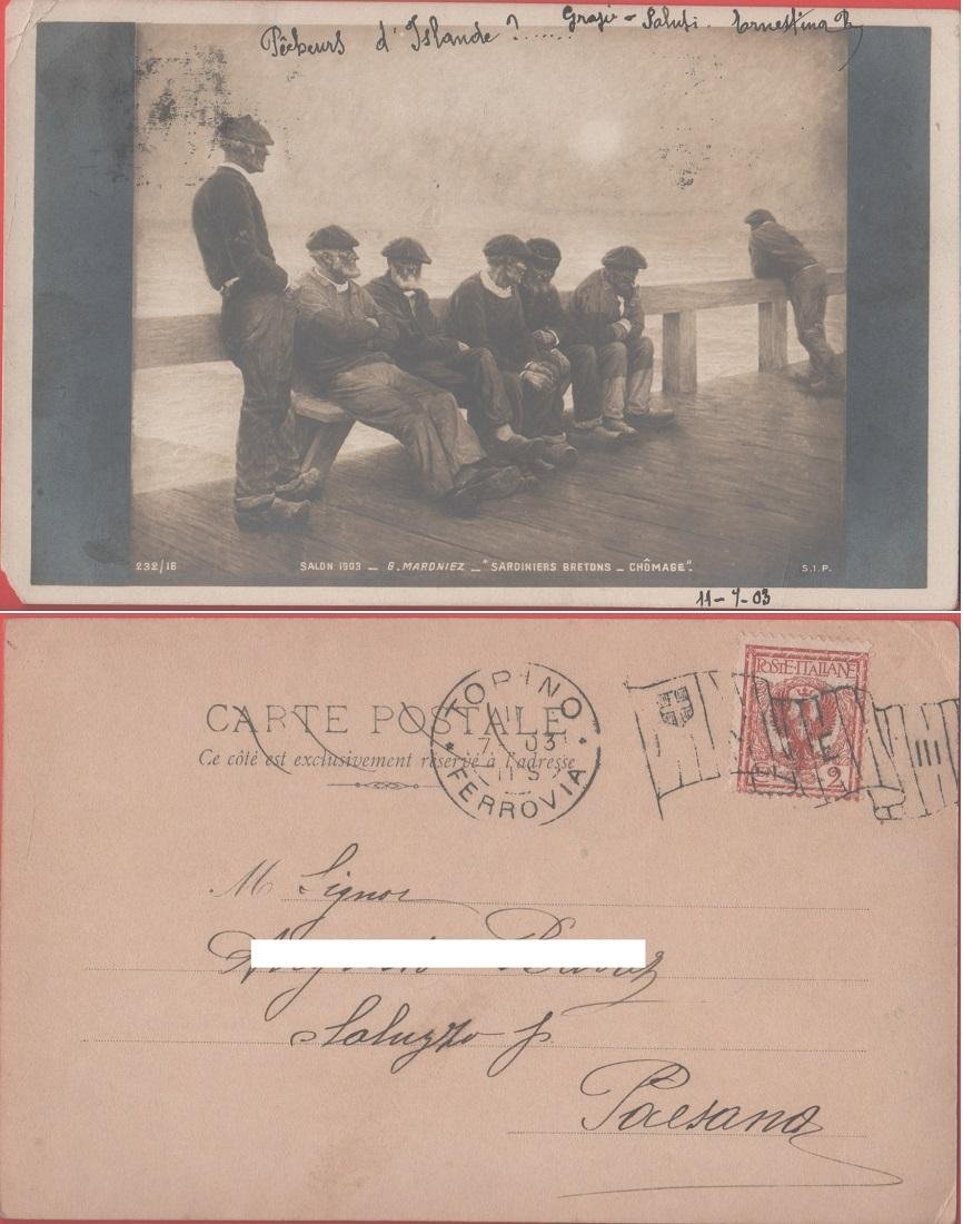 Sardiniers Bretons (Chomâge) par J. Maroniez. Viaggiata 1903