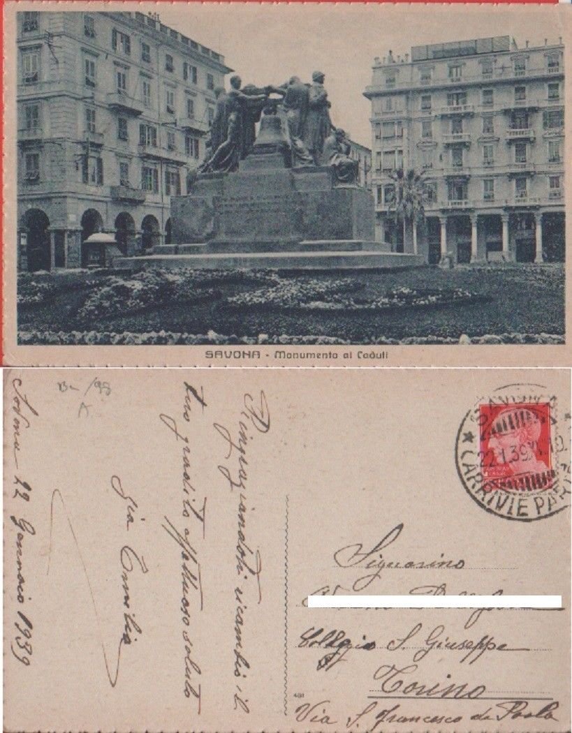 Savona. Monumento ai Caduti. Viaggiata 1939 | Immagine principale