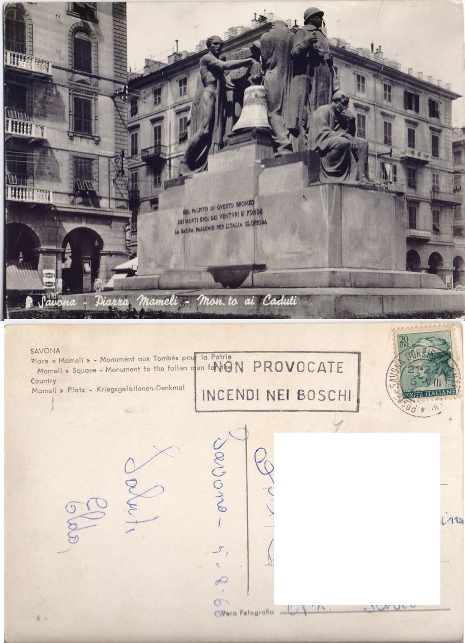 Savona. Piazza Mameli. Monumento ai Caduti. Viaggiata 1966