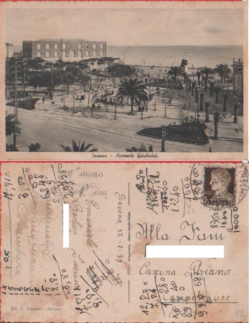 Savona. Piazzale Garibaldi. Viaggiata 1939