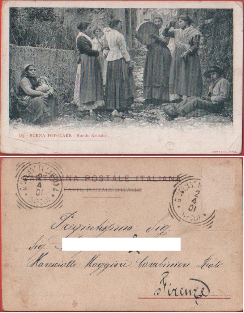 Scena popolare. Studio artistico. Viaggiata 1901. Fotografica