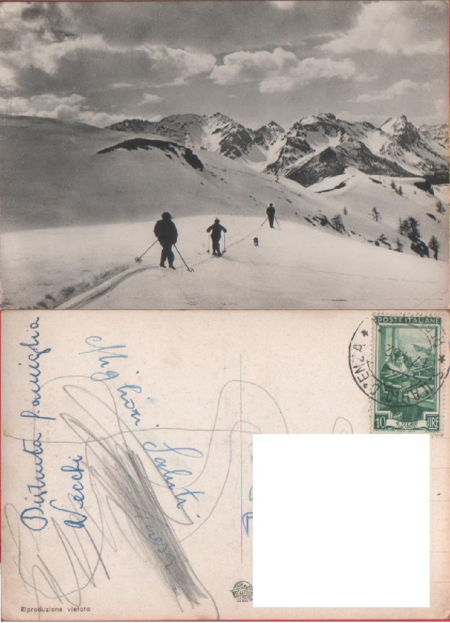 Sciatori tra le vette. Viaggiata. 1952