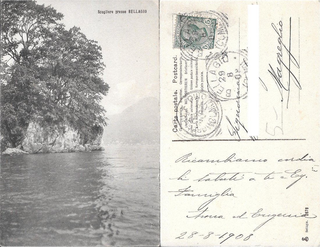 Scogliere presso Bellagio. Viaggiata 1908