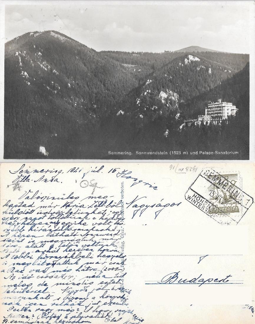 Semmering. Sonnwendstein und Palace-Sanatorium. Viaggiata 1928
