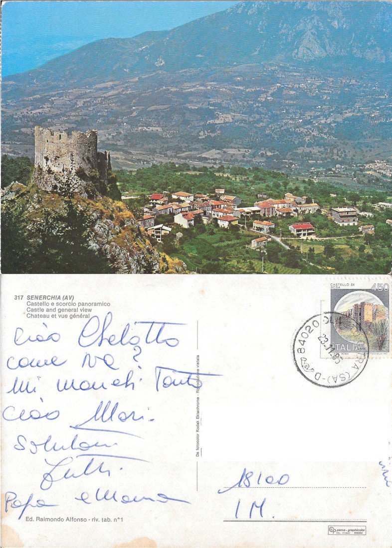 Senerchia (AV). Castello e scorcio panoramico. Viaggiata 1985