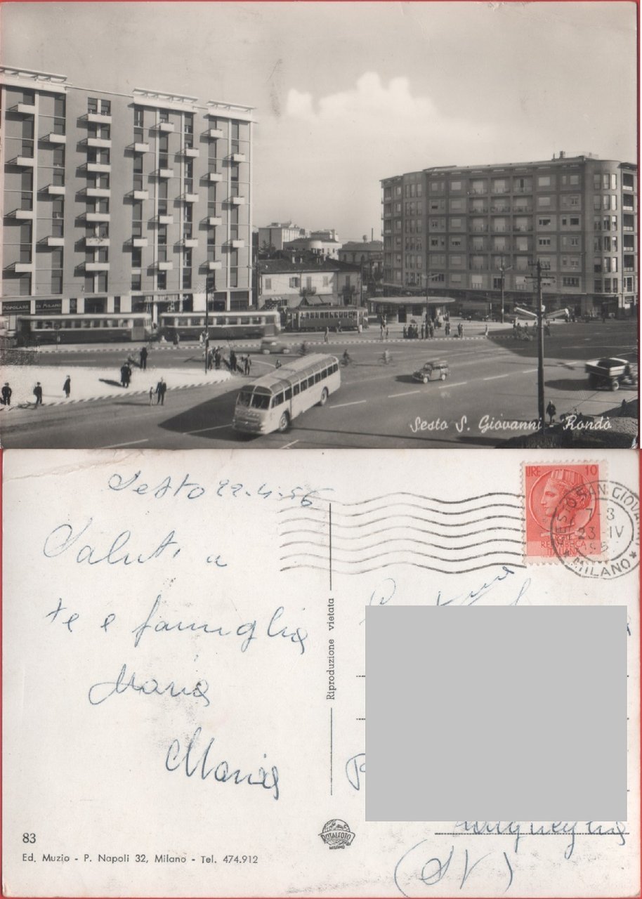 Sesto S. Giovanni (MI). Rondò. Viaggiata 1956