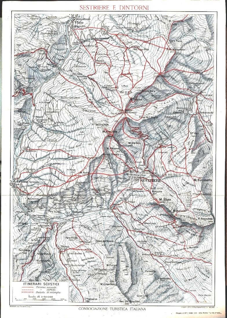 Sestriere e dintorni. Cartina da rivista Le vie d'Italia n. …