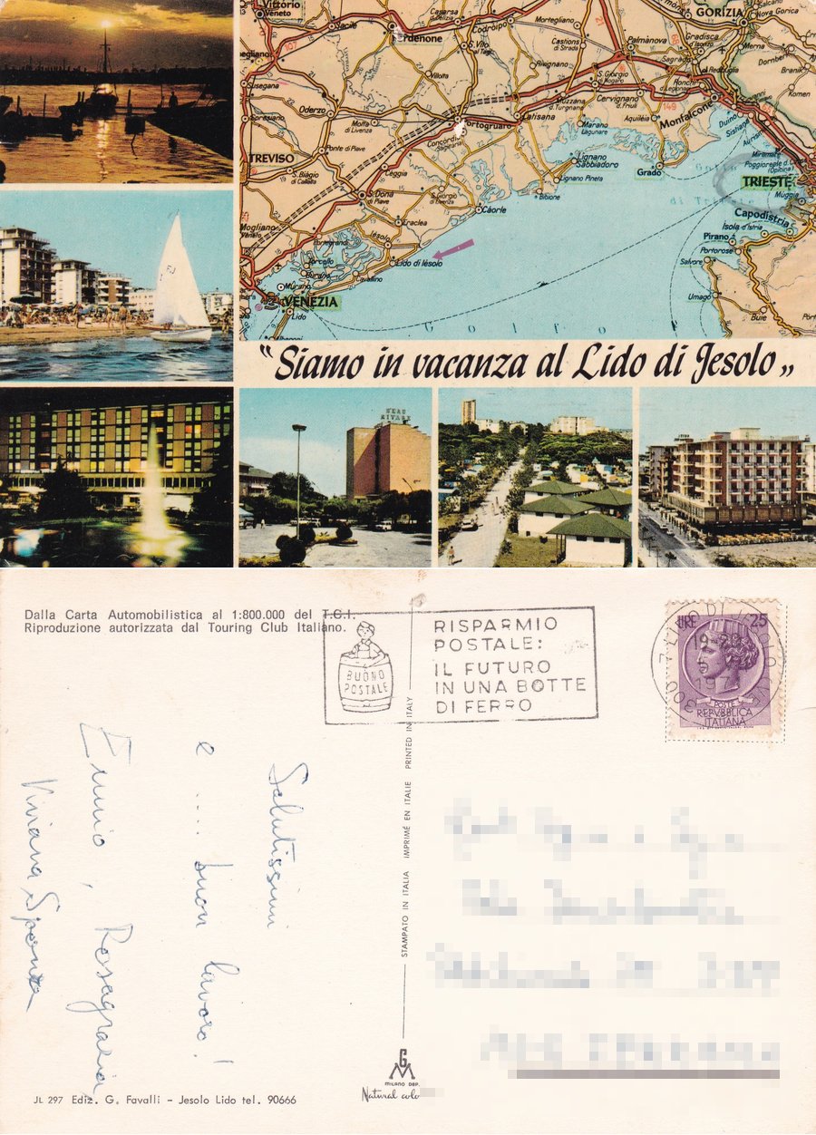 Siamo in vacanza al Lido di Jesolo. Viaggiata 1971