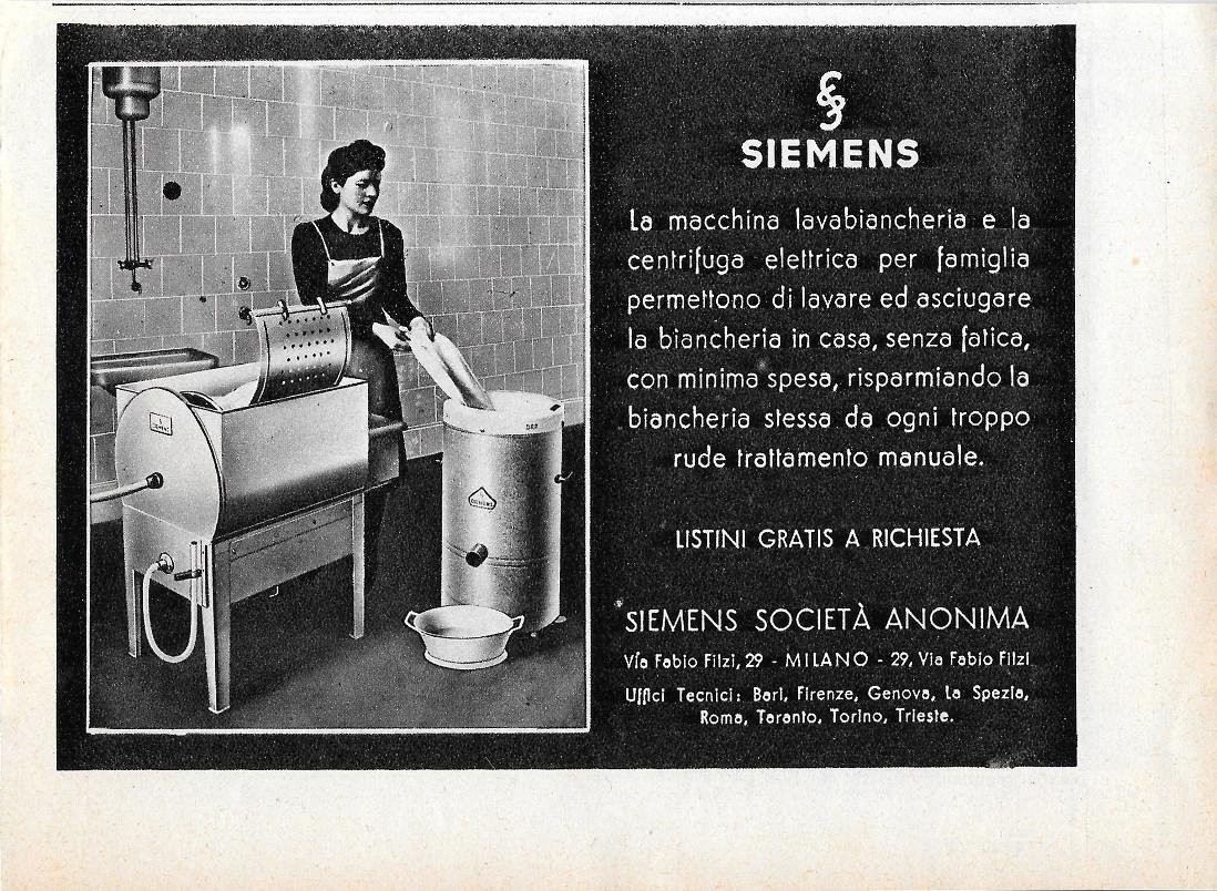 Siemens macchina lavabiancheria. Advertising 1940