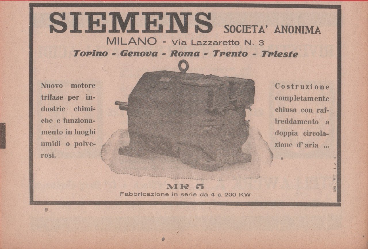 Siemens Società Anonima. Advertising 1926