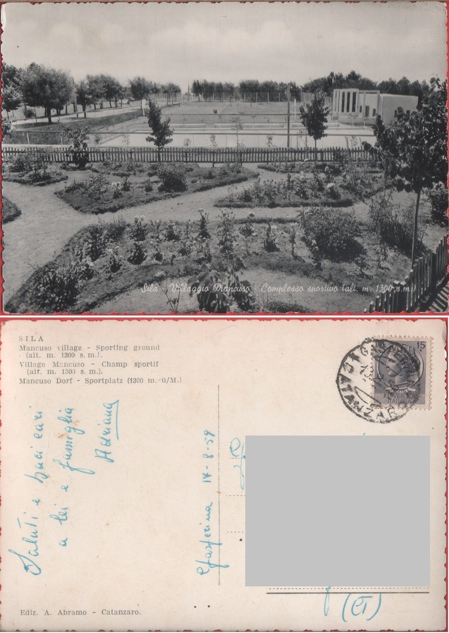 Sila. Villaggio Mancuso. Complesso Sportivo. Viaggiata 1959