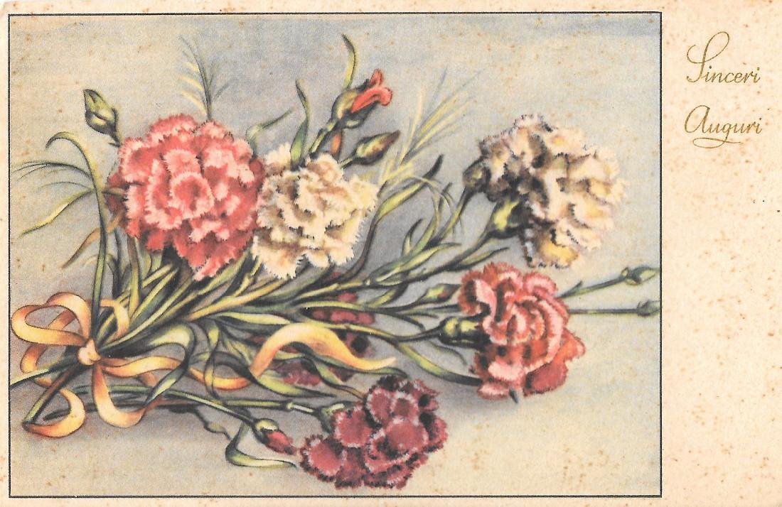 Sinceri auguri. Garofani. Non viaggiata, originale