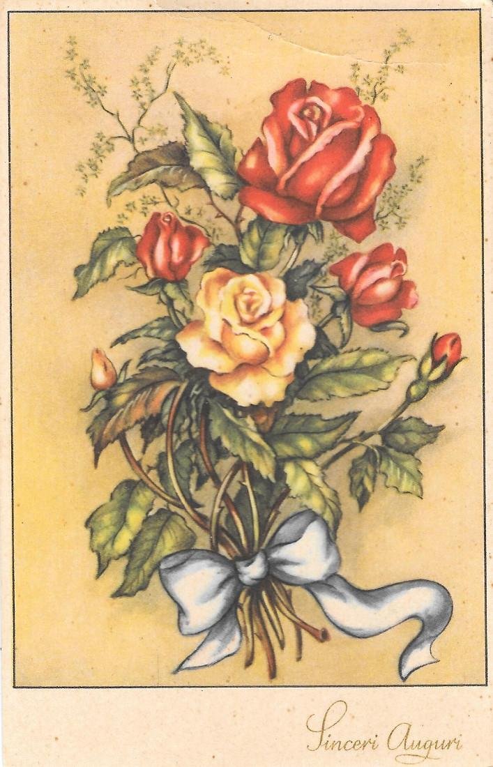 Sinceri auguri. Mazzo di rose. Non viaggiata, originale