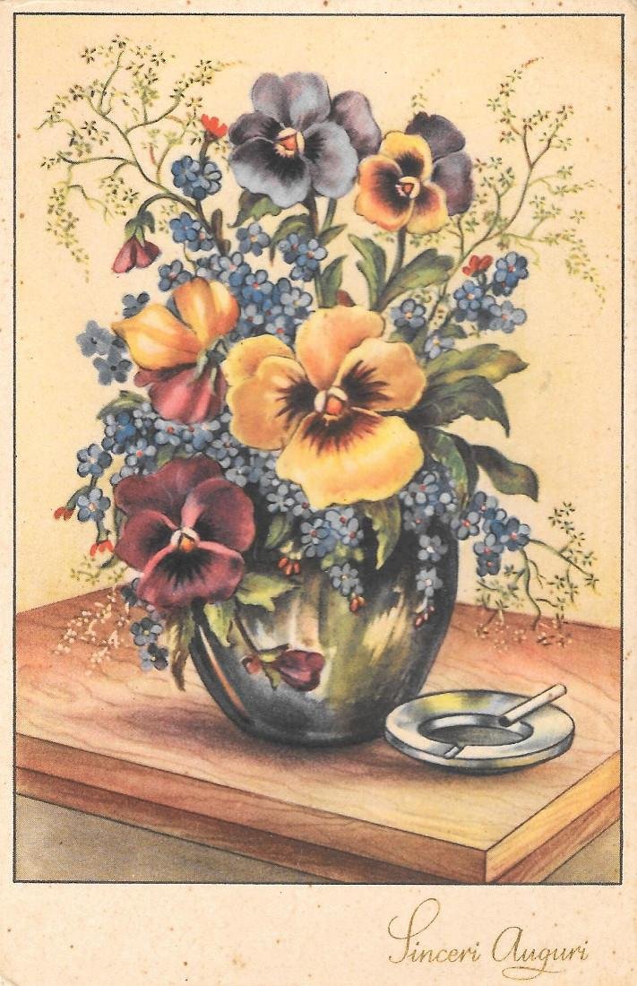 Sinceri auguri. Vaso con fiori. Non viaggiata, originale