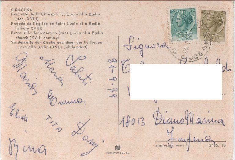 Siracusa. Facciata della chiesa di S. Lucia alla Badia. Viaggiata …