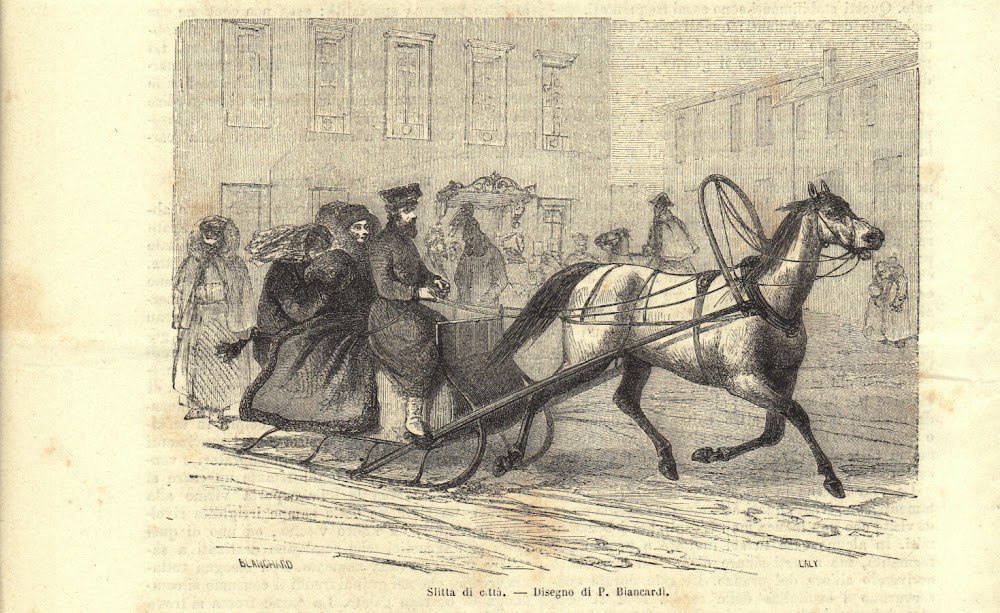 Slitta di città (Russia). Stampa 1863.