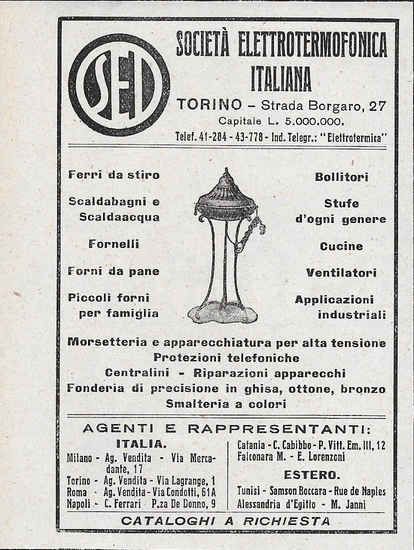 Società Elettrotermofonica Italiana. Advertising 1928