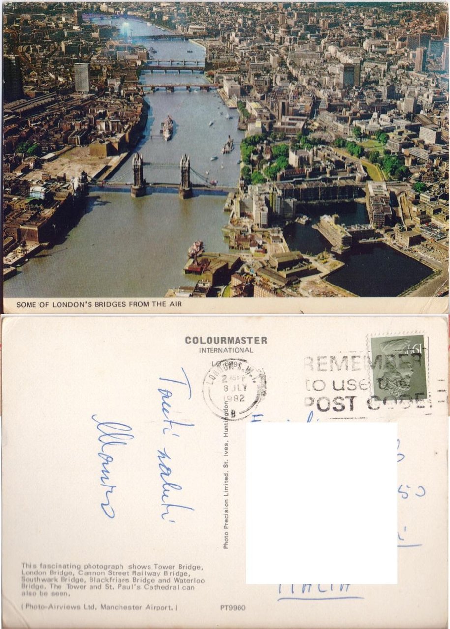 Some of London's Bridges from the Air. Viaggiata 1982