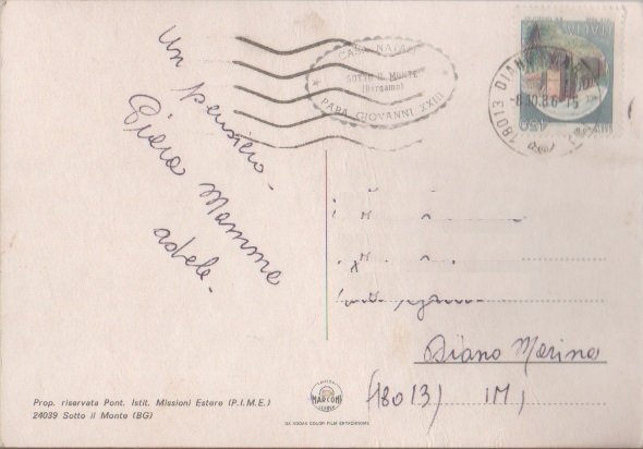 Sotto il Monte Giovanni XXIII. Viaggiata 1986