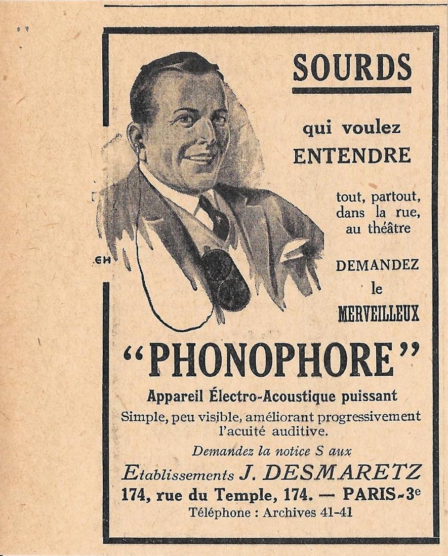 Sourds qui voulez entendre Phonophore. Et J. Desmaretz. Pubblicita 1926 | Immagine principale