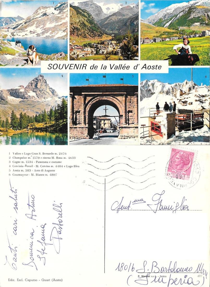 Souvenir de la Vallee d'Aoste. Vedute. Viaggiata 1974