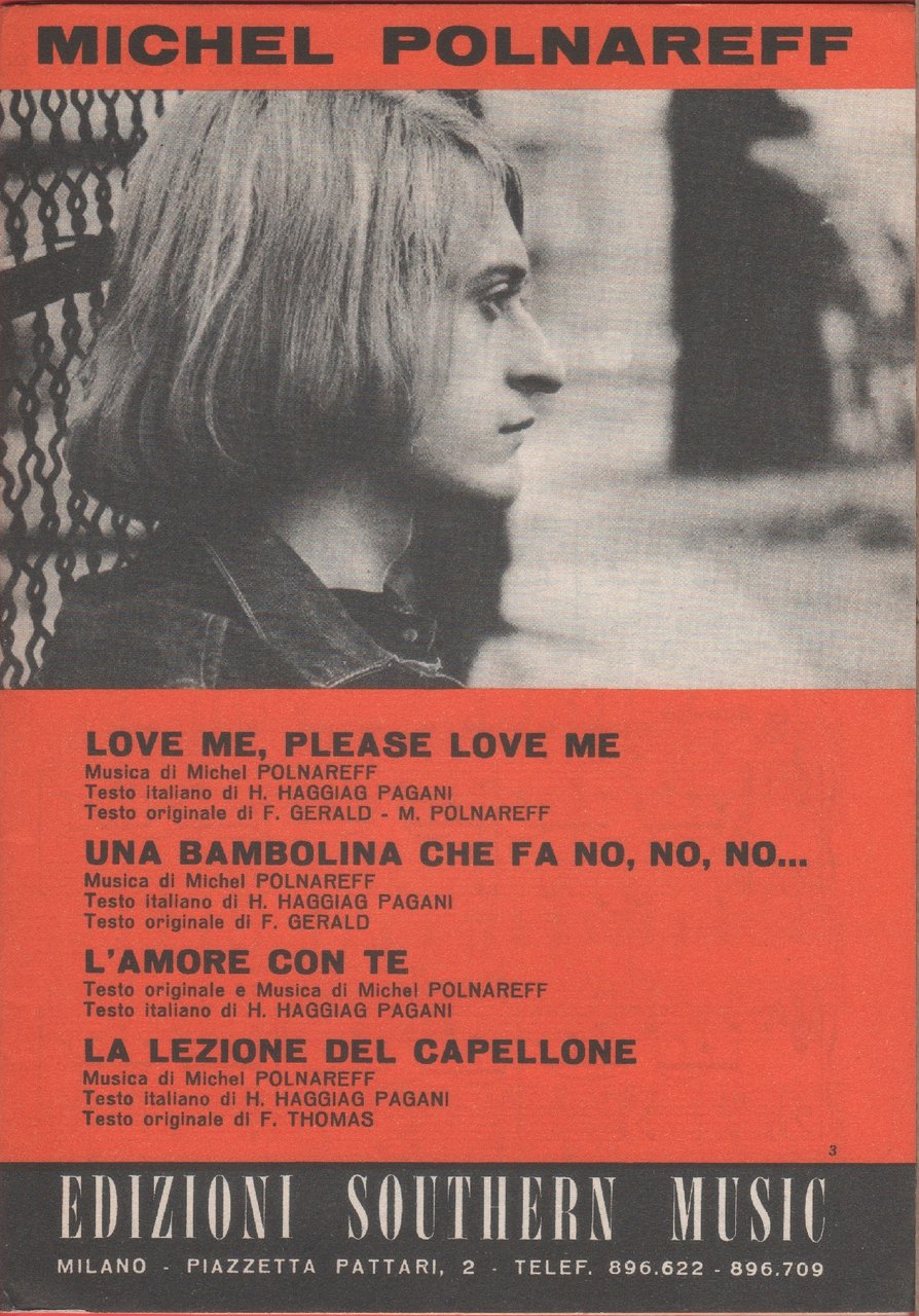 Spartito. Quattro canzoni di Michel Polnareff. Ediz. Southern Music