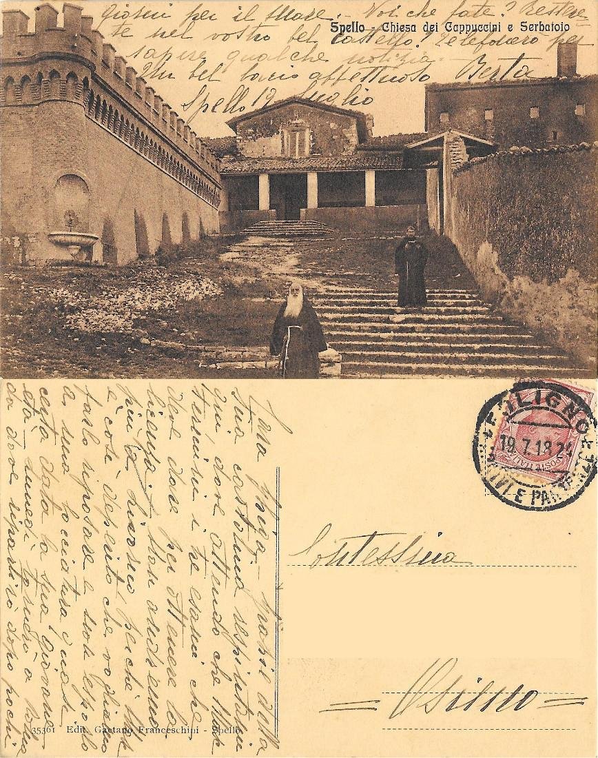 Spello. Chiesa dei Cappuccini e Serbatoio. Viaggiata 1918