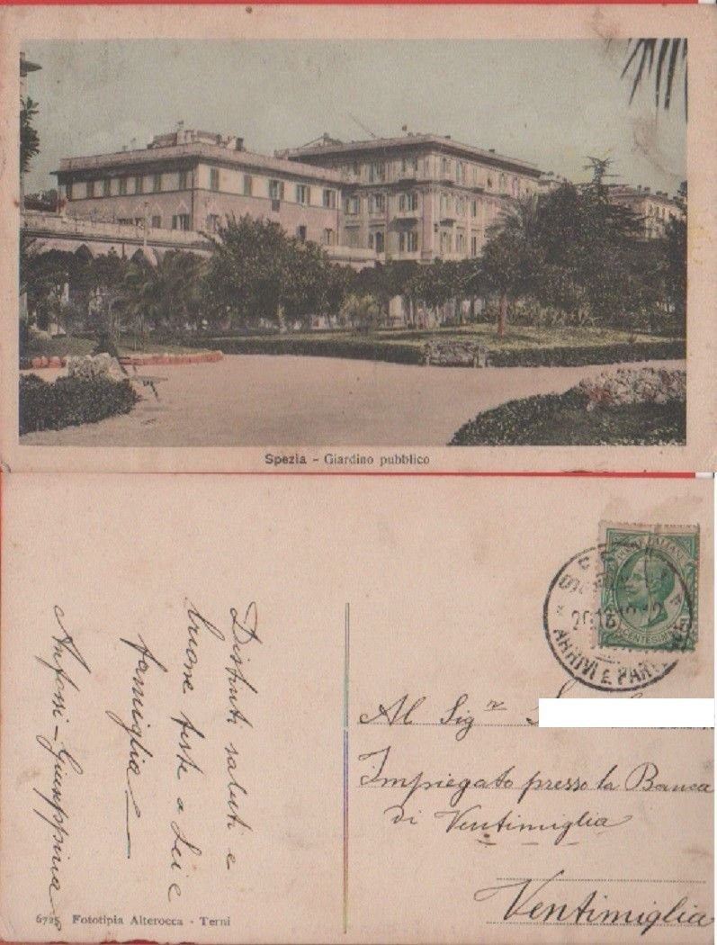 Spezia. Giardino pubblico. Viaggiata 1918