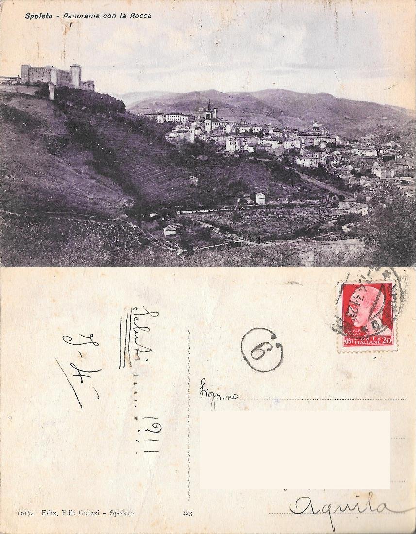 Spoleto. Panorama con la Rocca. Viaggiata 1931
