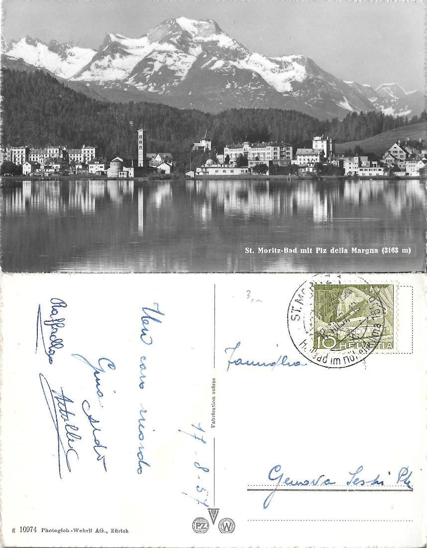 St. Moritz Bad mit Piz della Margna. Viaggiata 1957