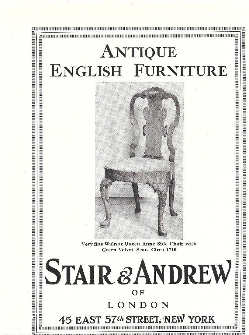 Stair &amp; Andrew. Antique english furniture. New York. Pubblicita 1930