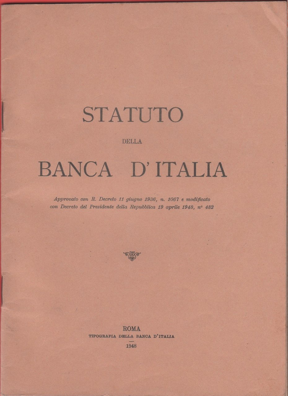Statuto della Banca d'Italia. 1948