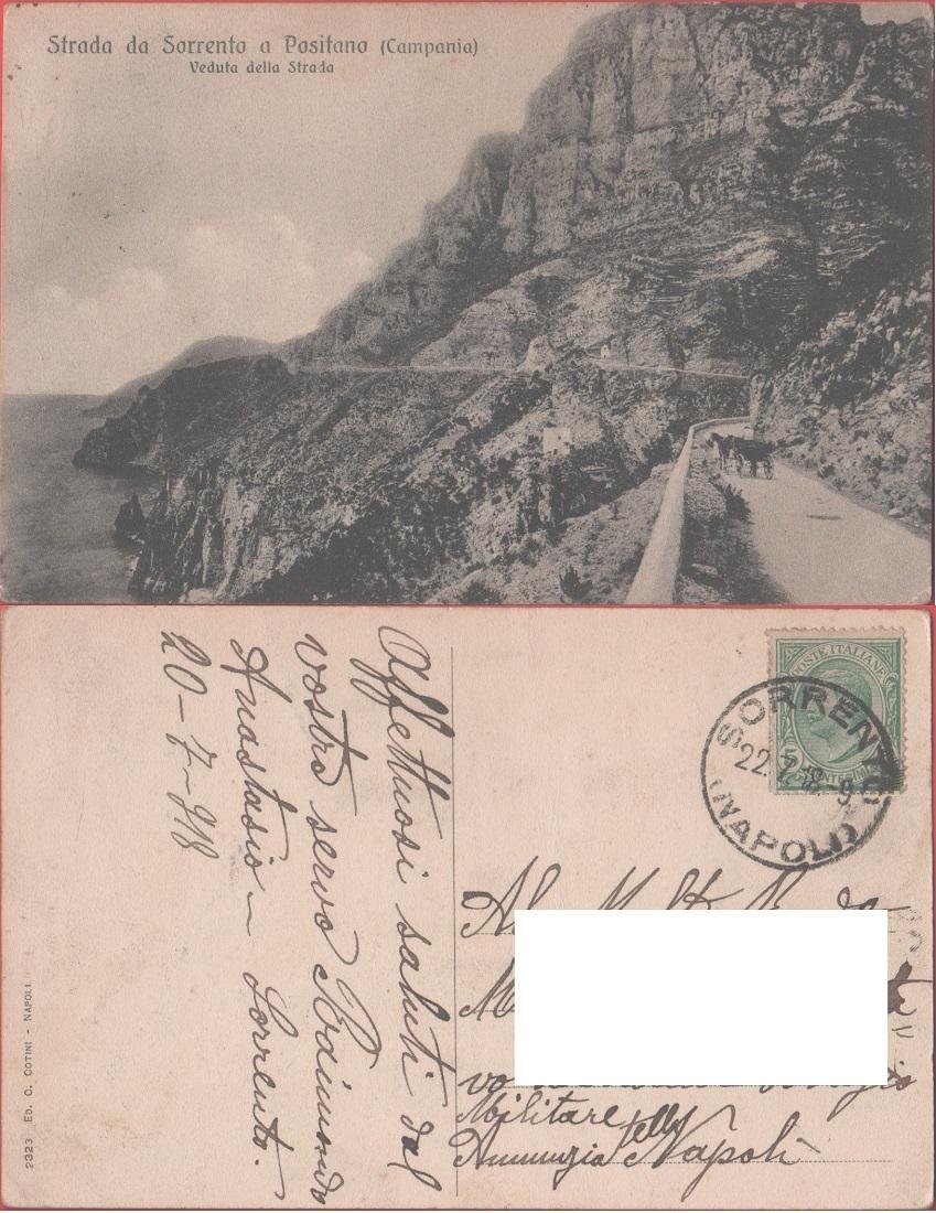 Strada da Sorrento a Positano. Viaggiata 1918