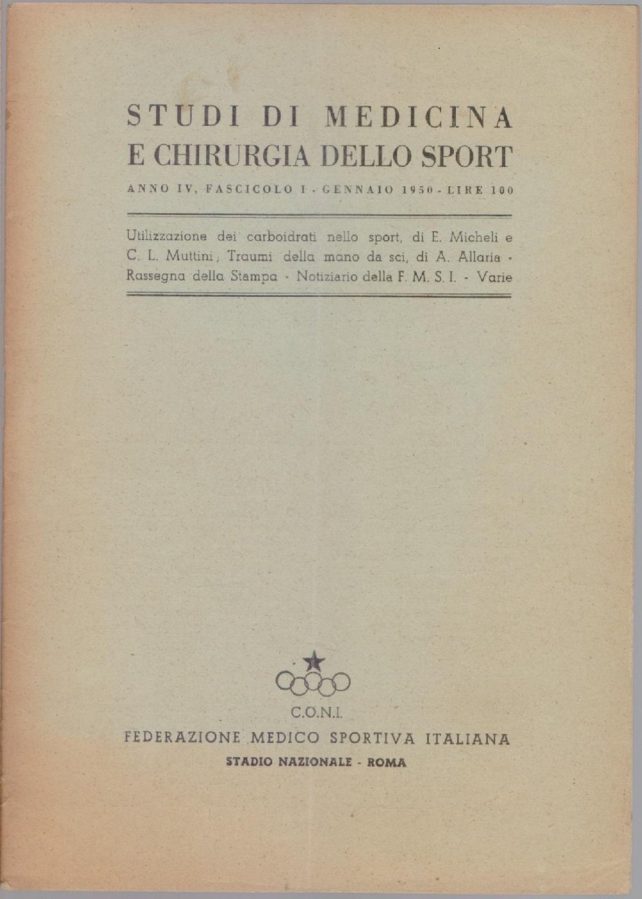 Studi di Medicina e Chirurgia dello Sport Anno IV Fascicolo …