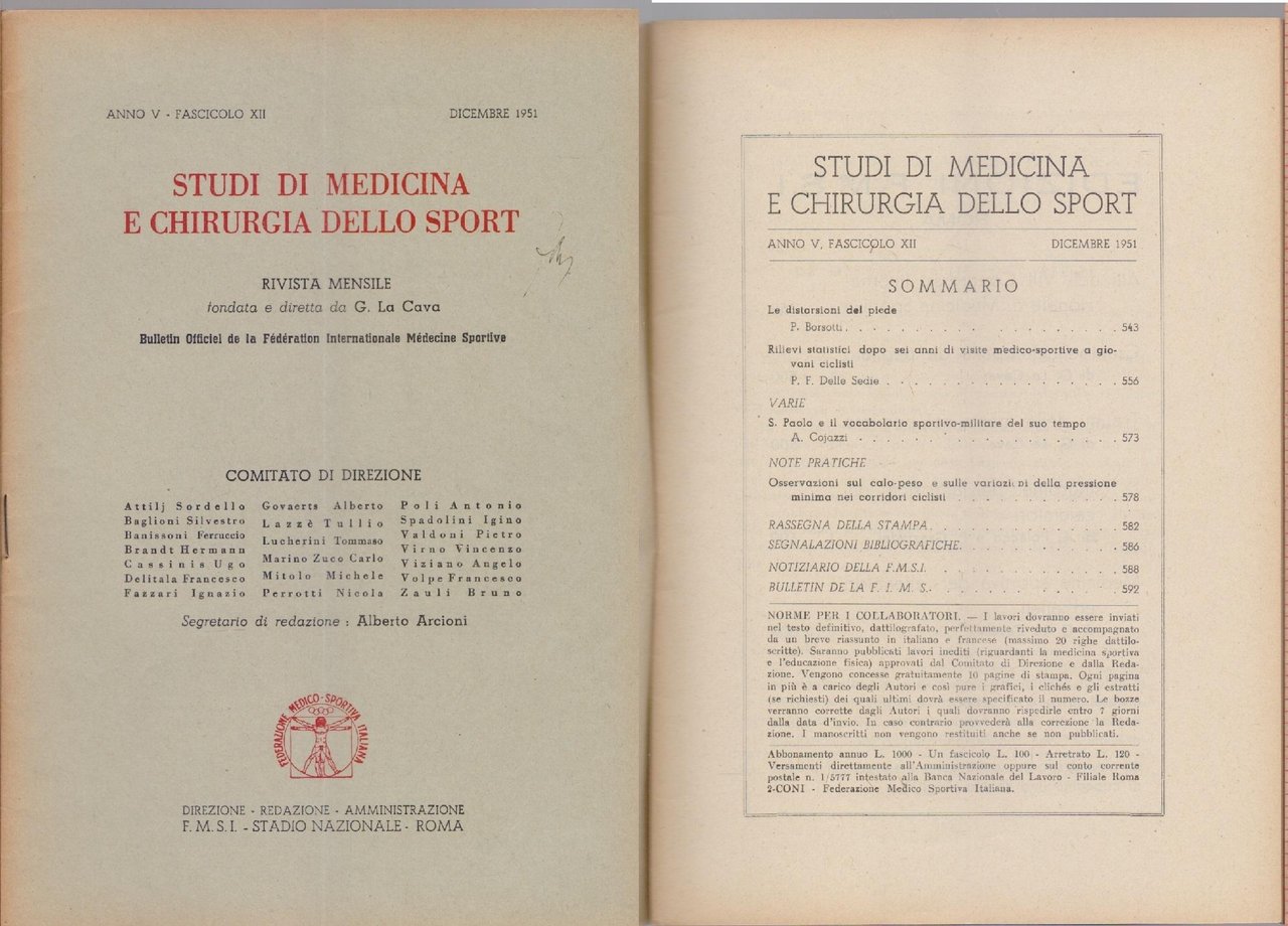 Studi di Medicina e Chirurgia dello Sport Anno V Fascicolo …