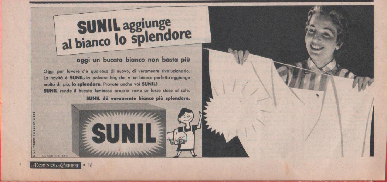 Sunil aggiunge al bianco lo splendore. Pubblicità 1958