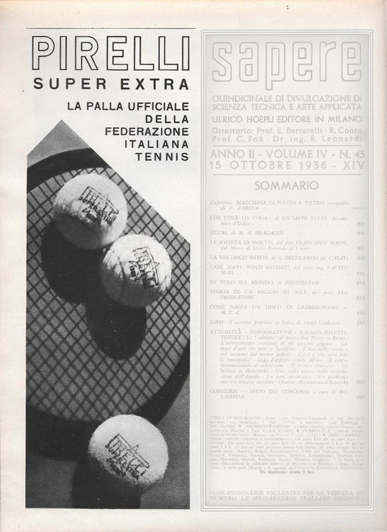 Supersapol Bertelli/ Pirelli palle da tennis. Advertising 1936