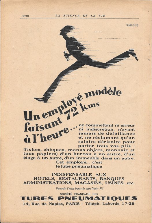 Suprématie Brunet (TSF) / Tubes Pneumatiques - Advertising 1929