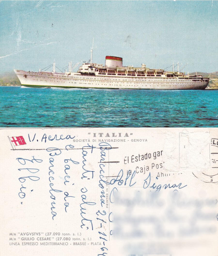 T/n. Augustus e Giulio Cesare. Italia di Navigazione. Viaggiata