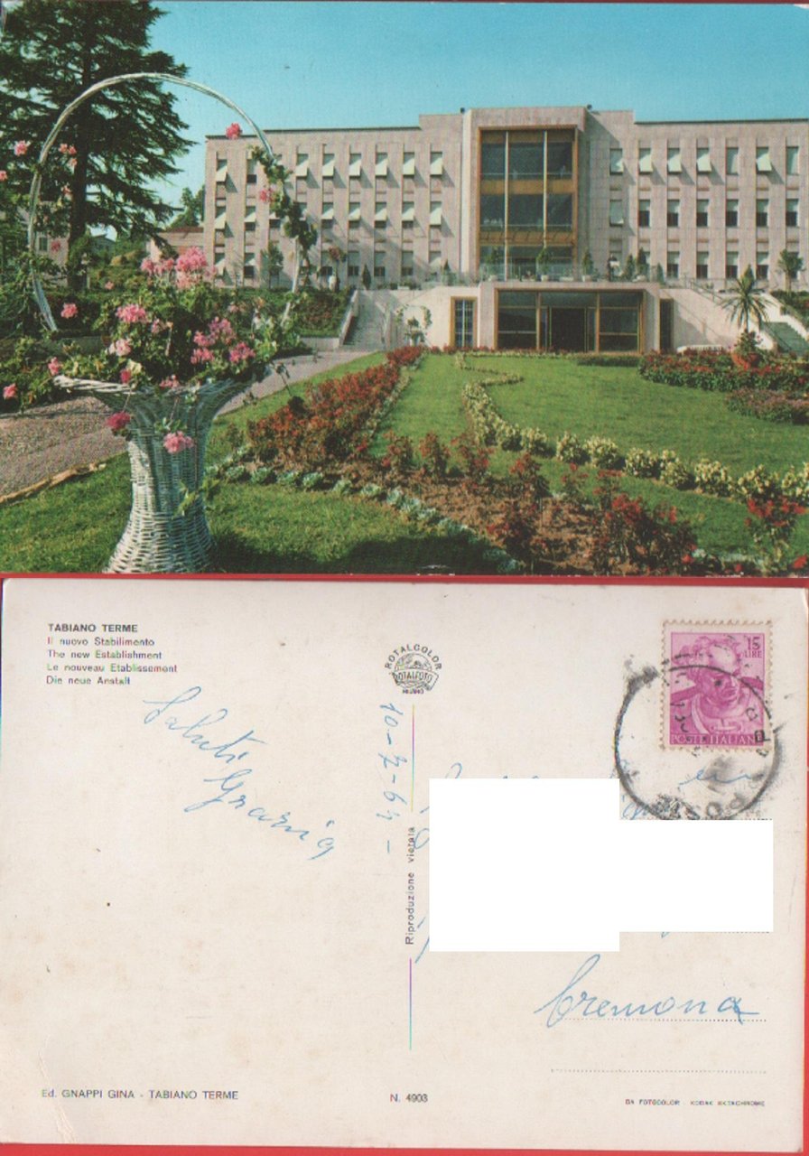 Tabiano Terme. Viaggiata 1964