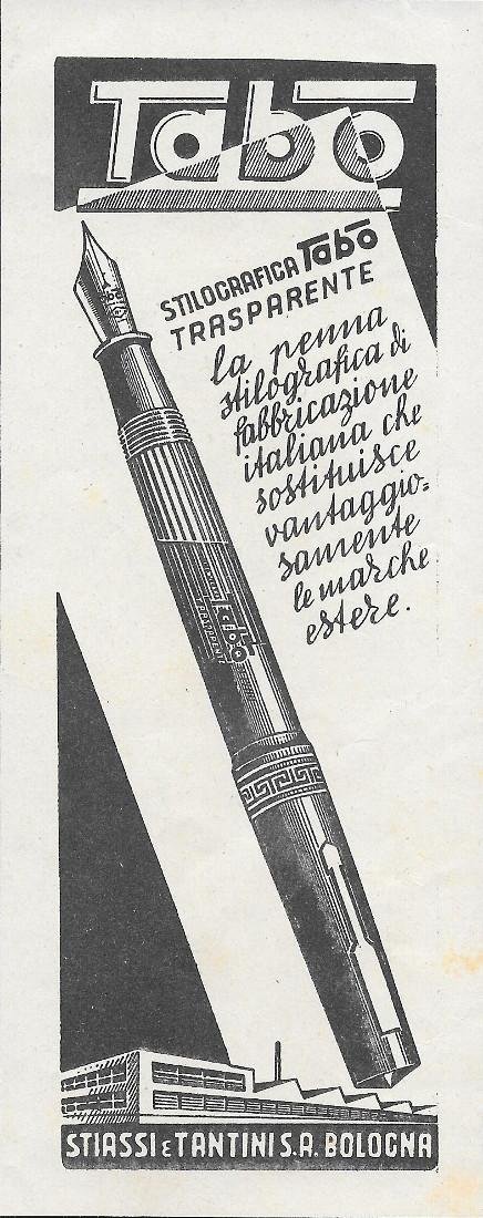 Tabo, Stilografica trasparente. Advertising 1943