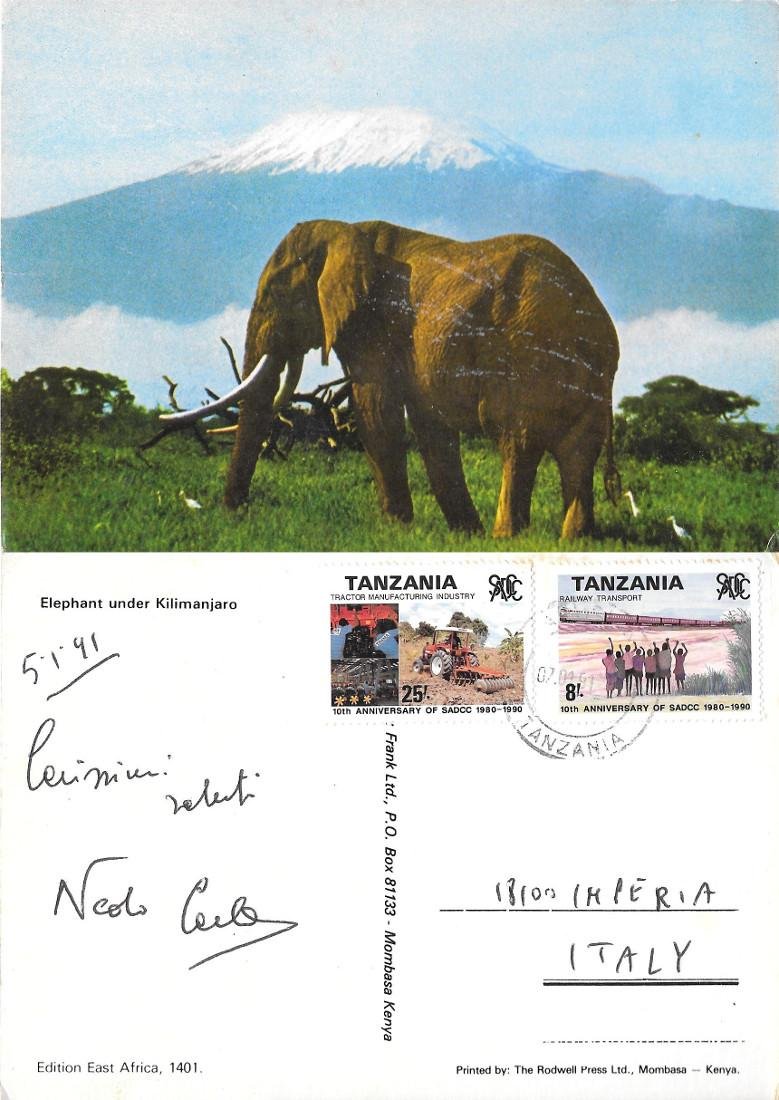 Tanzania. Elephant under Kilimanjaro. Viaggiata 1991