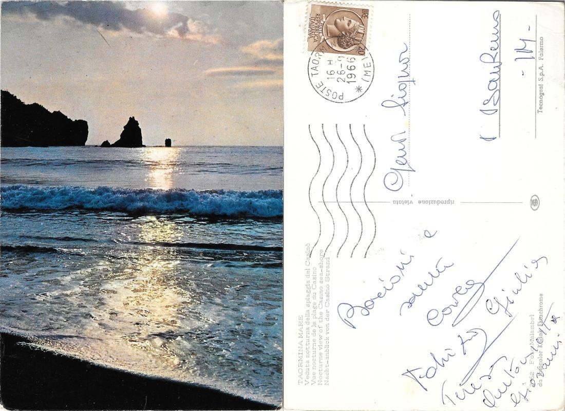 Taormina Mare. Veduta notturna della spiaggia del Casinò. Viaggiata 1966