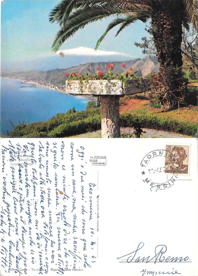 Taormina. Panorma. Viaggiata 1963